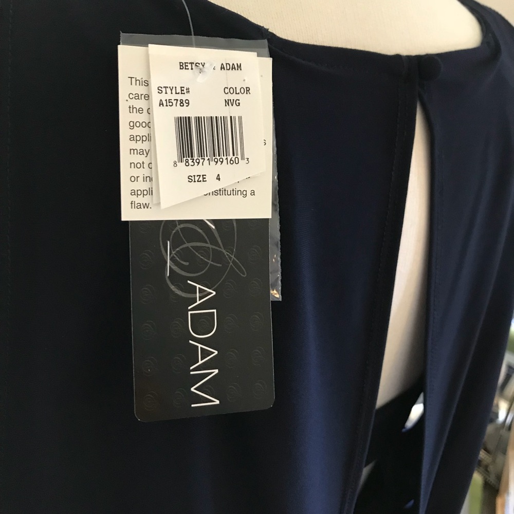 Navy draped dress with beaded skirt - Picture 2 of 4